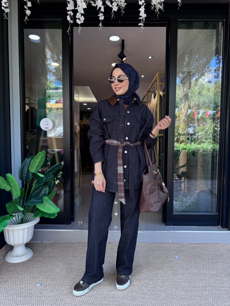 Likralı Bol Paça Denim Pantolon-Koyu Lacivert