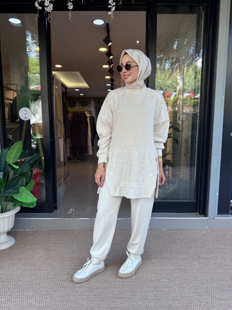 Oys Kumaş Ribanalı Eşoftman Altı-Bej