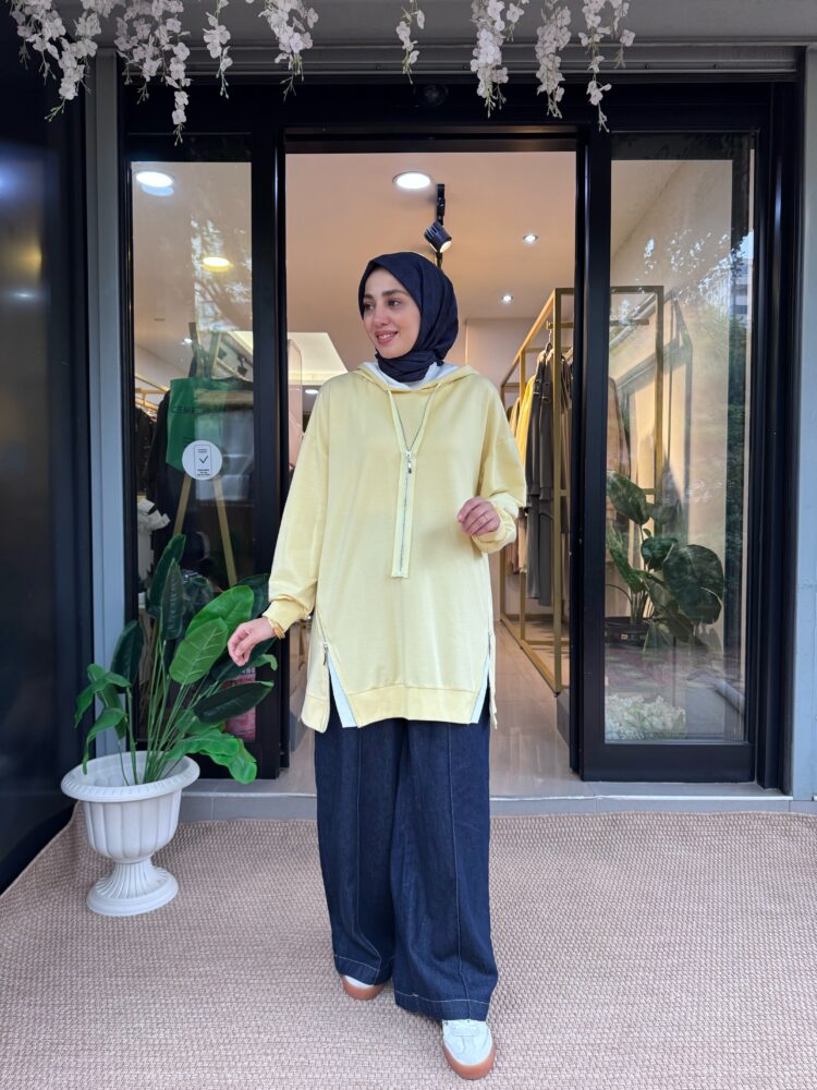 2 Renkli Fermuarlı Sweat-Sarı