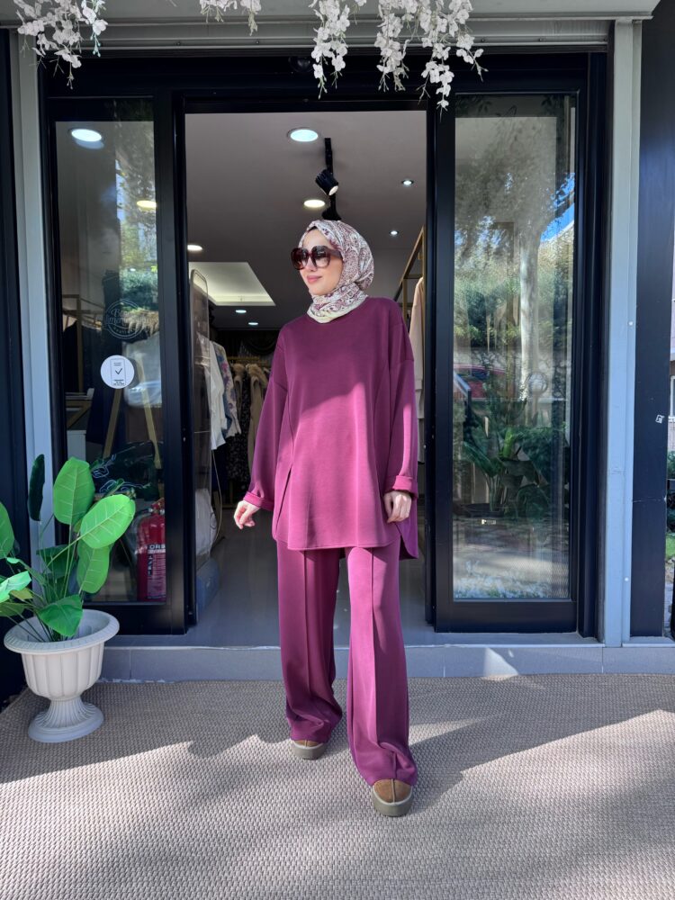 Eteği Kesik Qupra Modal Takım-Bordo