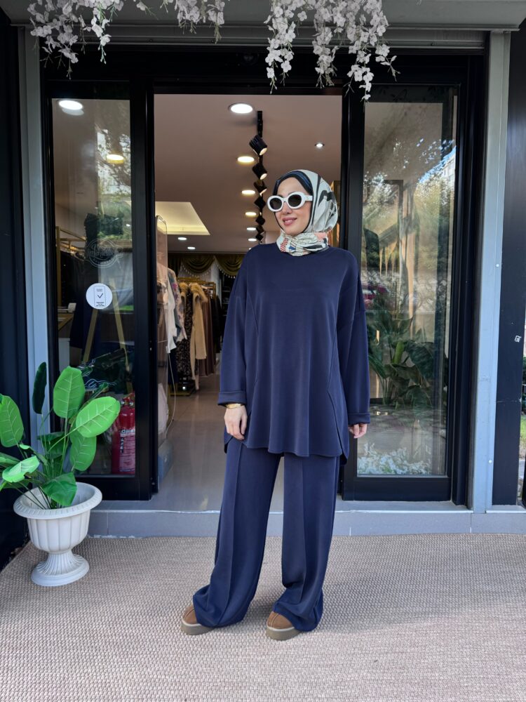 Eteği Kesik Qupra Modal Takım-Lacivert